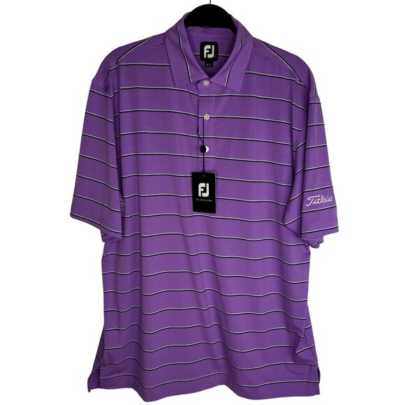 NWT FootJoy Mens Size L ProDry Polo Shirt Lavender Horizontal Striped Golf Shirt - Picture 1 of 7